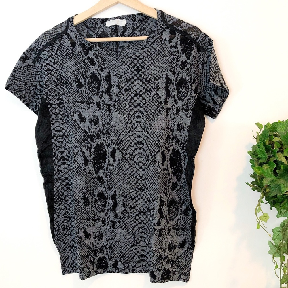 Zara W&B Collection | black snakeskin top w/ trim